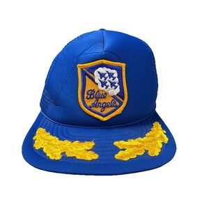 Vtg Designer Award Headwear Blue Angels Snapback Hat Mesh Military Jet Signed